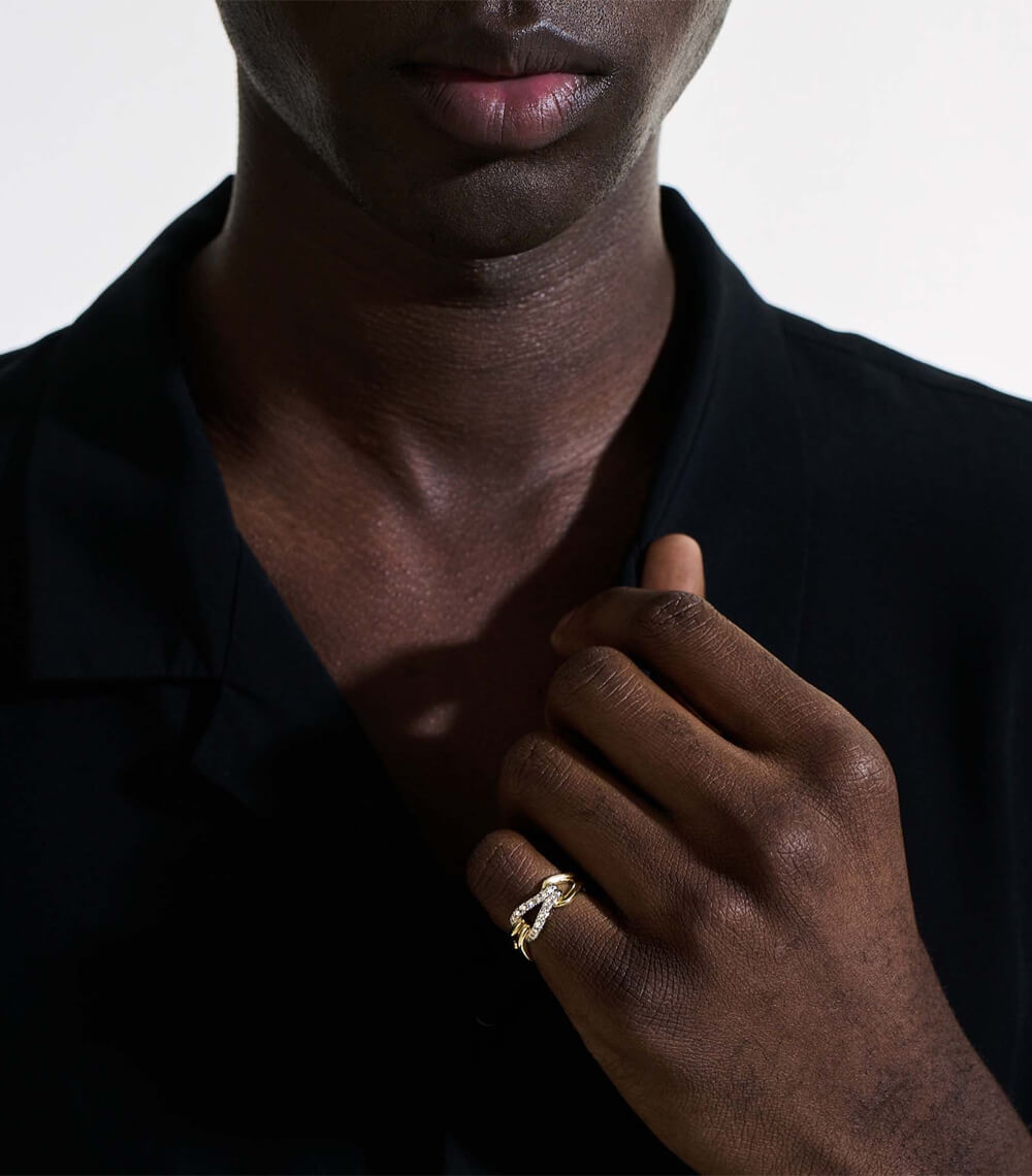 Surf Link Ring, Gold, Diamonds, Wide - Imagen 2